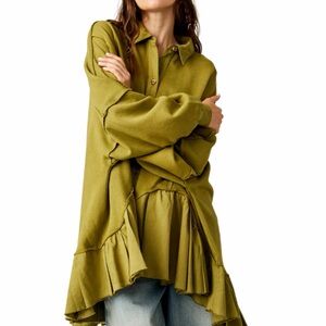 Free People Olive Button-Down Shirt